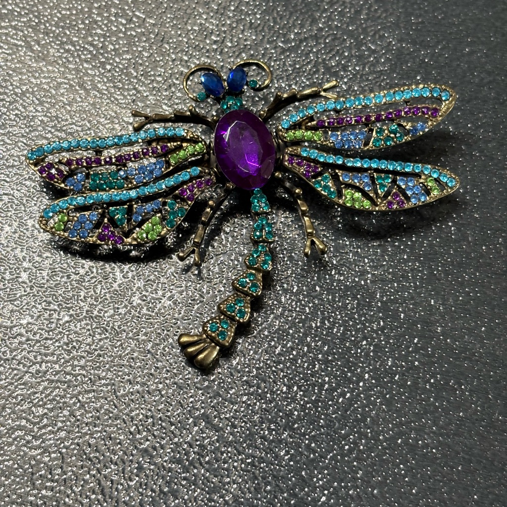 Colorful Dragonfly Brooch With Gemstones